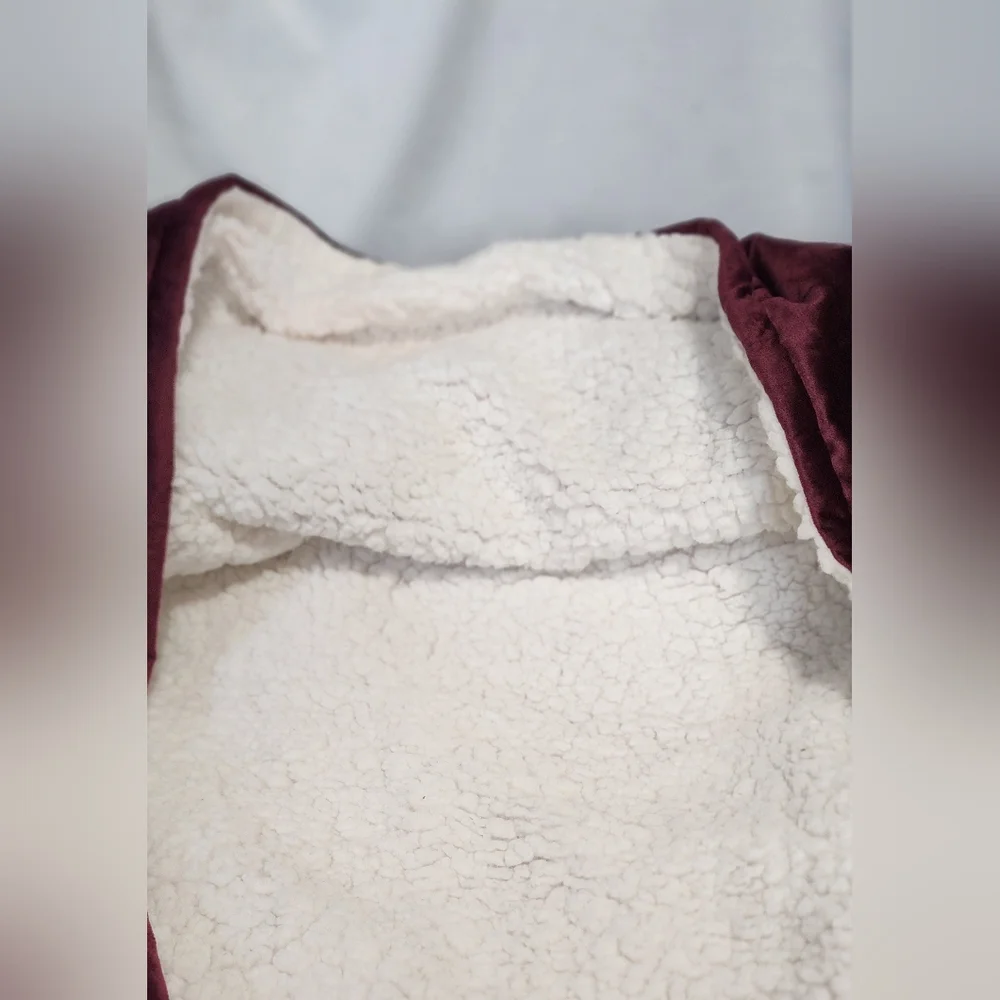 Plush Burgundy Hooded Poncho - Picture 4 of 4